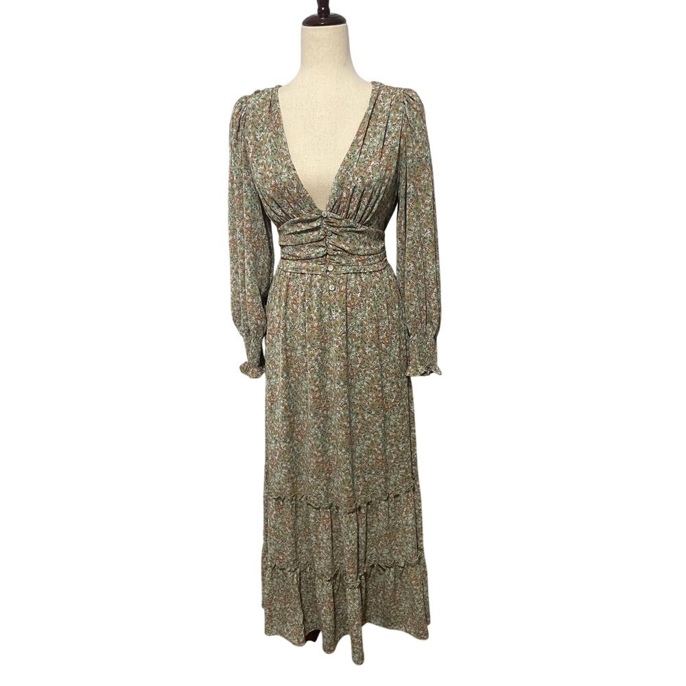 Altar’d State Sage Green Ditsy Floral Ruffle Hem Maxi Dress Women’s Small